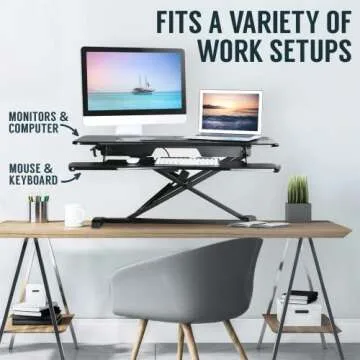 TechOrbits OF-S06-2 Desk Converter-37-inch Height Adjustable, MDF Wood, Sit-to-Stand Rise-X Pro Black, 37"