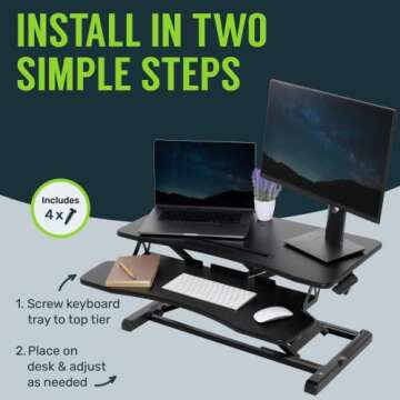 TechOrbits OF-S06-2 Desk Converter-37-inch Height Adjustable, MDF Wood, Sit-to-Stand Rise-X Pro Black, 37"