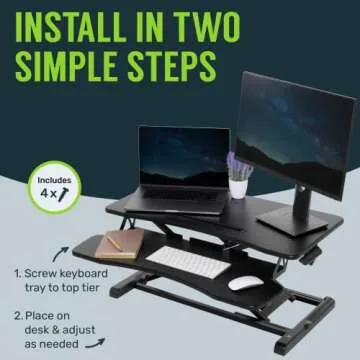 TechOrbits OF-S06-2 Desk Converter-37-inch Height Adjustable, MDF Wood, Sit-to-Stand Rise-X Pro Black, 37"