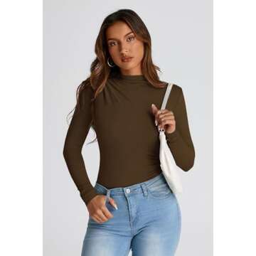 PRETTYGARDEN Womens Fall Y2K Going Out Crop Tops Long Sleeve Mock Neck Ruched Slim Fitted Basic Trendy Casual T Shirts Blouse (Coffee,Medium)