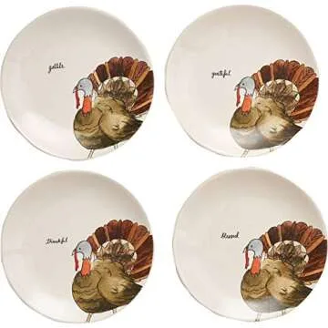 Rae Dunn Magenta Ceramic Thanksgiving Gobble Plates - Set of 4
