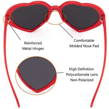 IOHLNG Heart Sunglasses for Women Men Oversized Trendy Love Shaped Sunglasses Non Polarized Shades Retro Lovely Fashion Cute Sun Glasses Red Frame Grey Lens