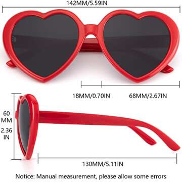 IOHLNG Heart Sunglasses for Women Men Oversized Trendy Love Shaped Sunglasses Non Polarized Shades Retro Lovely Fashion Cute Sun Glasses Red Frame Grey Lens