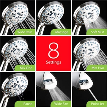 AquaCare Handheld Shower Head - 8 Modes, Power Wash, Anti-Clog