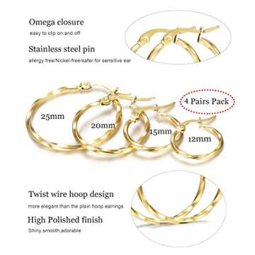 LOYALLOOK 8 Pairs Hoop Earrings Set - Gold & Silver