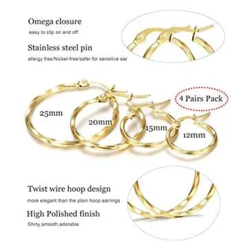 LOYALLOOK 8 Pairs Hoop Earrings Set - Gold & Silver