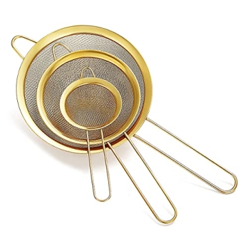 Gold Fine Mesh Strainer Set of 3 for Straining and Sifting