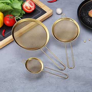 Gold Fine Mesh Strainer Set of 3 for Straining and Sifting