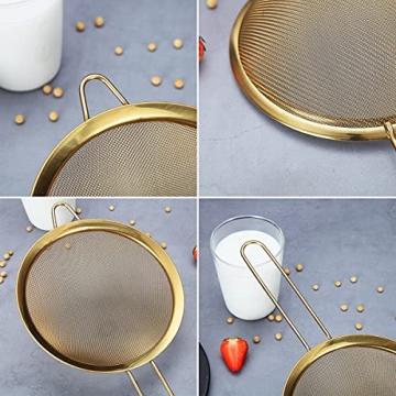 Gold Fine Mesh Strainer Set of 3 for Straining and Sifting