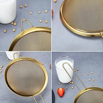 Gold Fine Mesh Strainer Set of 3 for Straining and Sifting