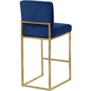 Meridian Furniture Giselle Collection Modern | Contemporary Velvet Upholstered, Channel Tufted Counter Stool with Polished Gold Metal Base, 16" W x 19" D x 37.5" H, Navy