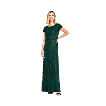 Adrianna Papell Short Sleeve Beaded Gown in Dusty Emerald