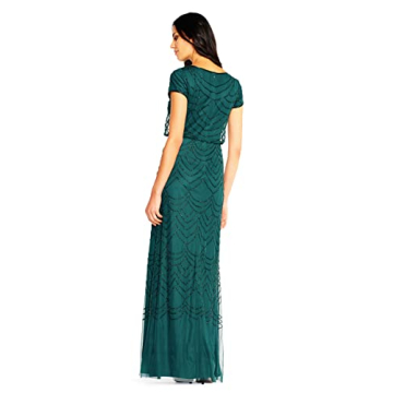 Adrianna Papell Short Sleeve Beaded Gown in Dusty Emerald