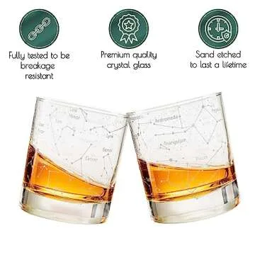 Greenline Goods Whiskey Glasses – Northern Summer Sky & Astronomy Constellations (Set of 2) – Etched 10 Oz Tumbler Gift Set - Old Fashioned Rocks Wisky Glass