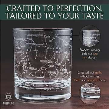 Greenline Goods Whiskey Glasses – Northern Summer Sky & Astronomy Constellations (Set of 2) – Etched 10 Oz Tumbler Gift Set - Old Fashioned Rocks Wisky Glass
