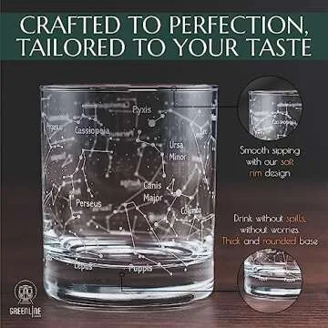 Greenline Goods Whiskey Glasses – Northern Summer Sky & Astronomy Constellations (Set of 2) – Etched 10 Oz Tumbler Gift Set - Old Fashioned Rocks Wisky Glass