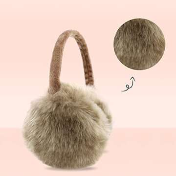 POXIMI Women Winter Earmuffs Girl Ski Adjustable Ear Covers for Kid Cute Bow Ear Warmer Outdoor Earmuff Fleece Lining (C-Khaki, ONE SIZE)