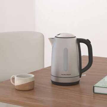 Hamilton Beach Electric Tea Kettle, Water Boiler & Heater, 1.7 Liter, Cordless Serving, 1500 Watts f...