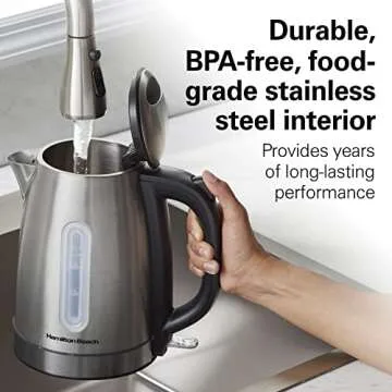 Hamilton Beach Electric Tea Kettle, Water Boiler & Heater, 1.7 Liter, Cordless Serving, 1500 Watts for Fast Boiling, Auto-Shutoff and Boil-Dry Protection, Stainless Steel with LED Light Ring (41037)