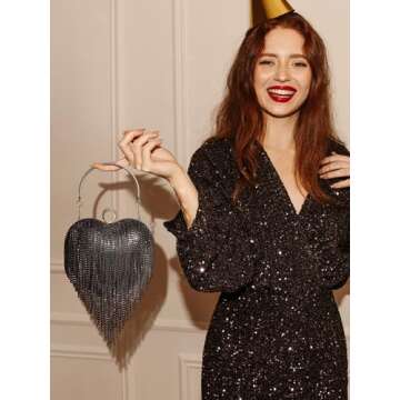 SWEETV Rhinestone Heart Purse for Weddings and Parties