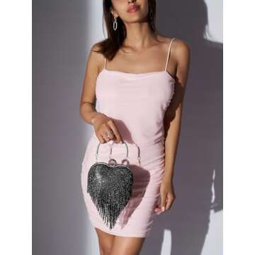 SWEETV Rhinestone Heart Purse for Weddings and Parties
