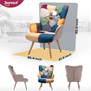 Joysoul Living Room Accent Chair Modern High Back Arm Chair, Colorful Plaid Bohemian Style Chairs fo...