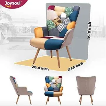 Joysoul Living Room Accent Chair Modern High Back Arm Chair, Colorful Plaid Bohemian Style Chairs fo...