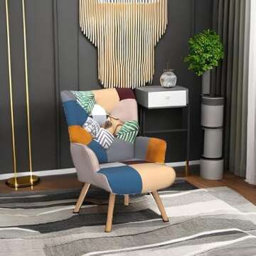 Joysoul Living Room Accent Chair Modern High Back Arm Chair, Colorful Plaid Bohemian Style Chairs for Bedroom Waiting Room