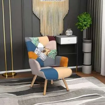 Joysoul Living Room Accent Chair Modern High Back Arm Chair, Colorful Plaid Bohemian Style Chairs for Bedroom Waiting Room
