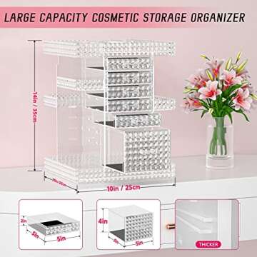 HEMTROY 360° Rotating Makeup Organizer - 6 Drawers, Clear
