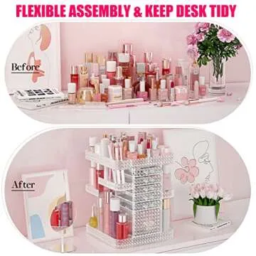 HEMTROY 360° Rotating Makeup Organizer - 6 Drawers, Clear