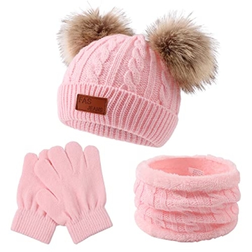 Kids Winter Beanie Hat Scarf Gloves Set - Warm & Stylish