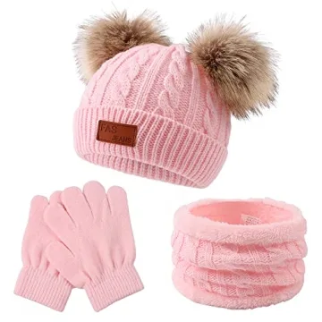 Kids Winter Beanie Hat Scarf Gloves Set - Warm & Stylish