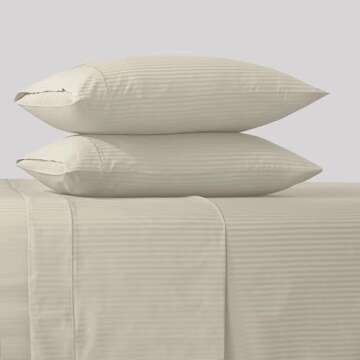 Feather & Stitch 500 TC King Size Damask Bed Sheet Set, 100% Soft Cotton Breathable Bedsheets, 18" D...