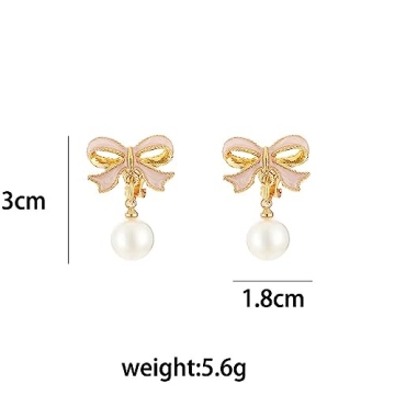 Elegant Faux Pink Bowknot Dangle Pearl Earrings