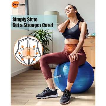 GalSports Yoga Ball Exercise Ball for Working Out, Anti-Burst and Slip Resistant Stability Ball, Swi...