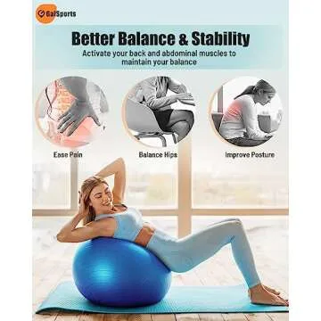 GalSports Yoga Ball Exercise Ball for Working Out, Anti-Burst and Slip Resistant Stability Ball, Swiss Ball for Physical Therapy, Balance Ball Chair, Home Gym Fitness