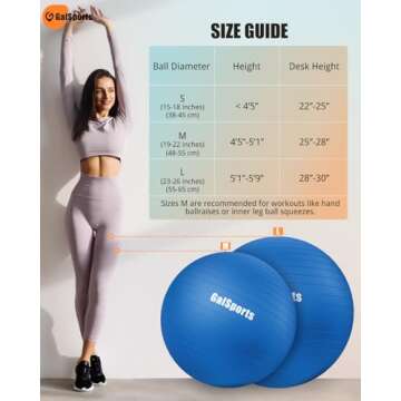 GalSports Yoga Ball Exercise Ball for Working Out, Anti-Burst and Slip Resistant Stability Ball, Swiss Ball for Physical Therapy, Balance Ball Chair, Home Gym Fitness