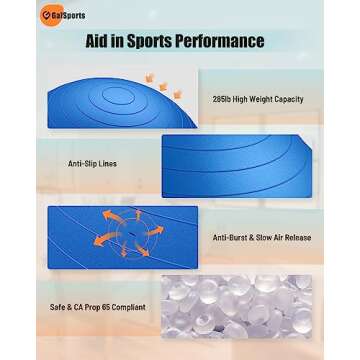 GalSports Yoga Ball Exercise Ball for Working Out, Anti-Burst and Slip Resistant Stability Ball, Swiss Ball for Physical Therapy, Balance Ball Chair, Home Gym Fitness