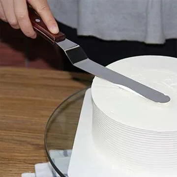 4 Packs Offset Spatula, Stainless Steel Cake Icing Spatula Set 4” 6” 8” 10”with Wooden Handle and 3 Packs Cake Smoother Scraper Set for Cake Decorating, Baking (Angled)