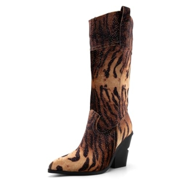 Stylish SO SIMPOK Women's Leopard Print Mid Calf Boots with Chunky Heel
