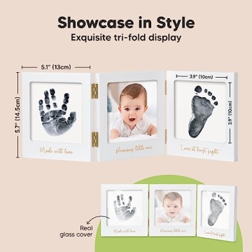 Baby Handprint and Footprint Kit for Newborns Girls & Boys - Inkless Baby Hand and Footprint Kit Maker, Baby Keepsake Picture Frame, Baby Shower New Mom Gifts, Dog Paw Print Kit (White/Gold)