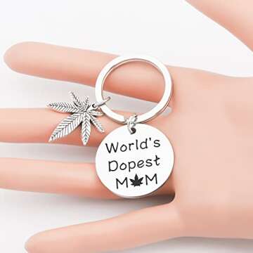 LQRI Marijuana Leaf Weed Mom Gift World's Dopest Mom Keychain Cannabis Leaf Marijuana Jewelry Funny 420 Gift for Mom (Dopest Mom)