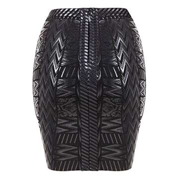 BEAUKEY Leather Metallic High Waist Bandage Skirt - Black