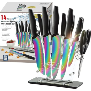 Marco Almond Rainbow Stainless Steel Knife Block Set