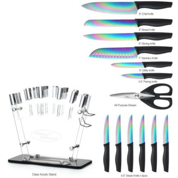 Marco Almond Rainbow Stainless Steel Knife Block Set
