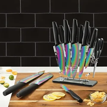 Marco Almond Rainbow Stainless Steel Knife Block Set