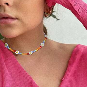 Barode Boho Seed Bead Choker Rainbow Flower Colorful Necklaces Puka Shell Chain Hawaiian Beach Necklace for Women