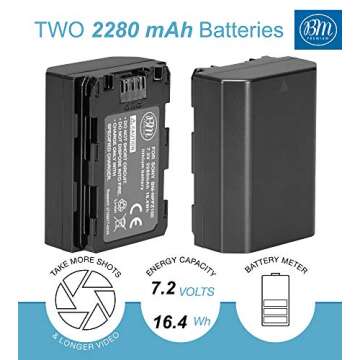 BM Premium 2 Pack of NP-FZ100 Batteries and Dual Bay Charger for Sony Alpha 1, FX3, a7C, a7S III, a6...