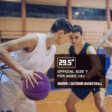 KUYOTQ Official Size 7 Purple Basketball in&Outdoor Basketball 29.5" for Adult&Youth Soft Touch Faux Leather Basketball,Deep Channel Excellent Hand Feel Durable Indoor&Outdoor Basketball(with Pump)
